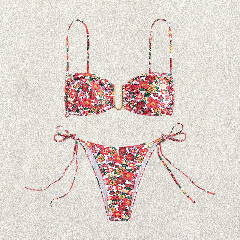Damen Blütenmuster-Bikini mit verstellbaren Trägern R&B