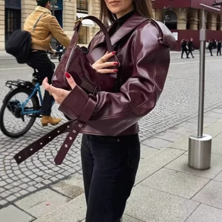 Damen modische Kunstlederjacke R&B