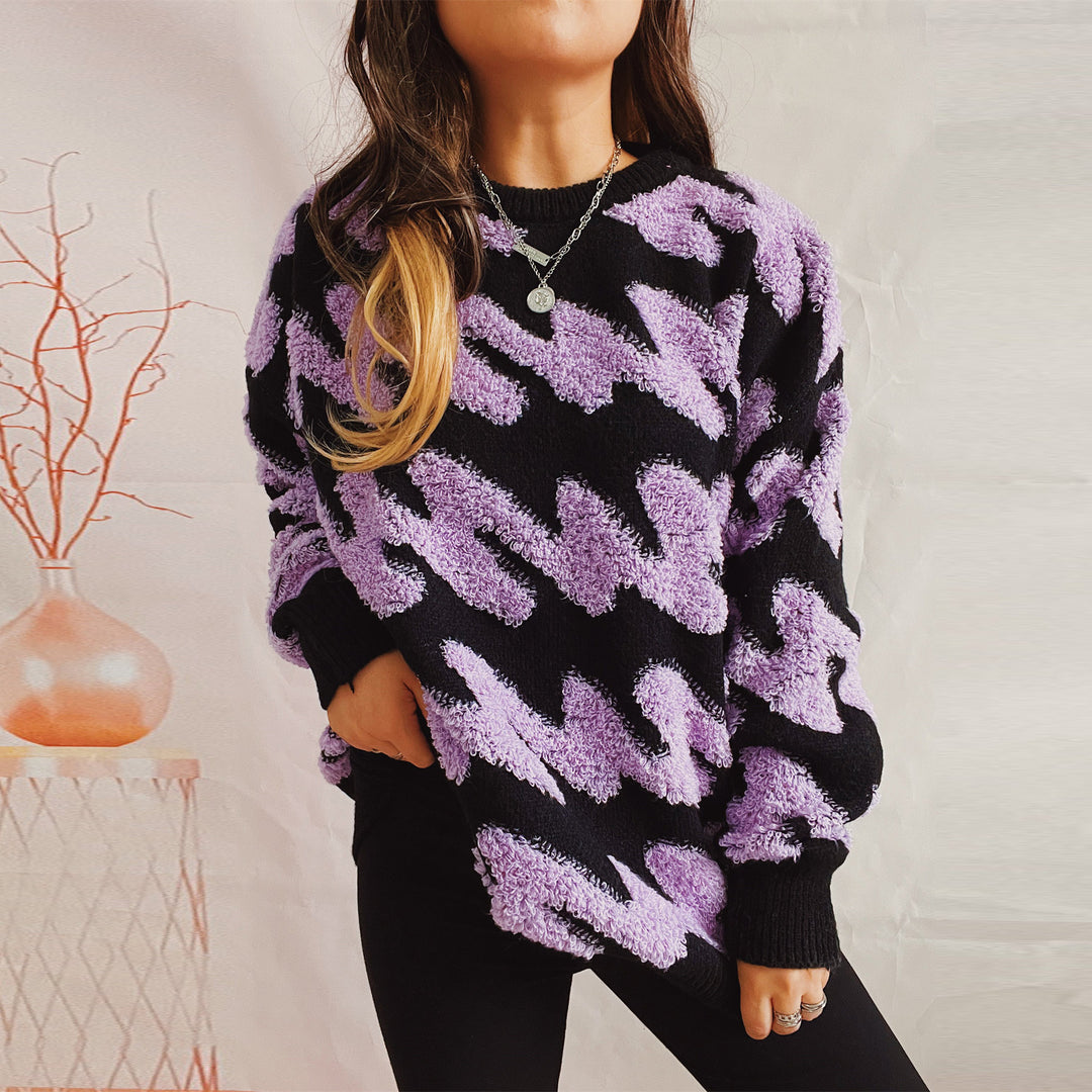 Damen grob strukturiertes Sweatshirt mit kontrastierenden Mustern R&B