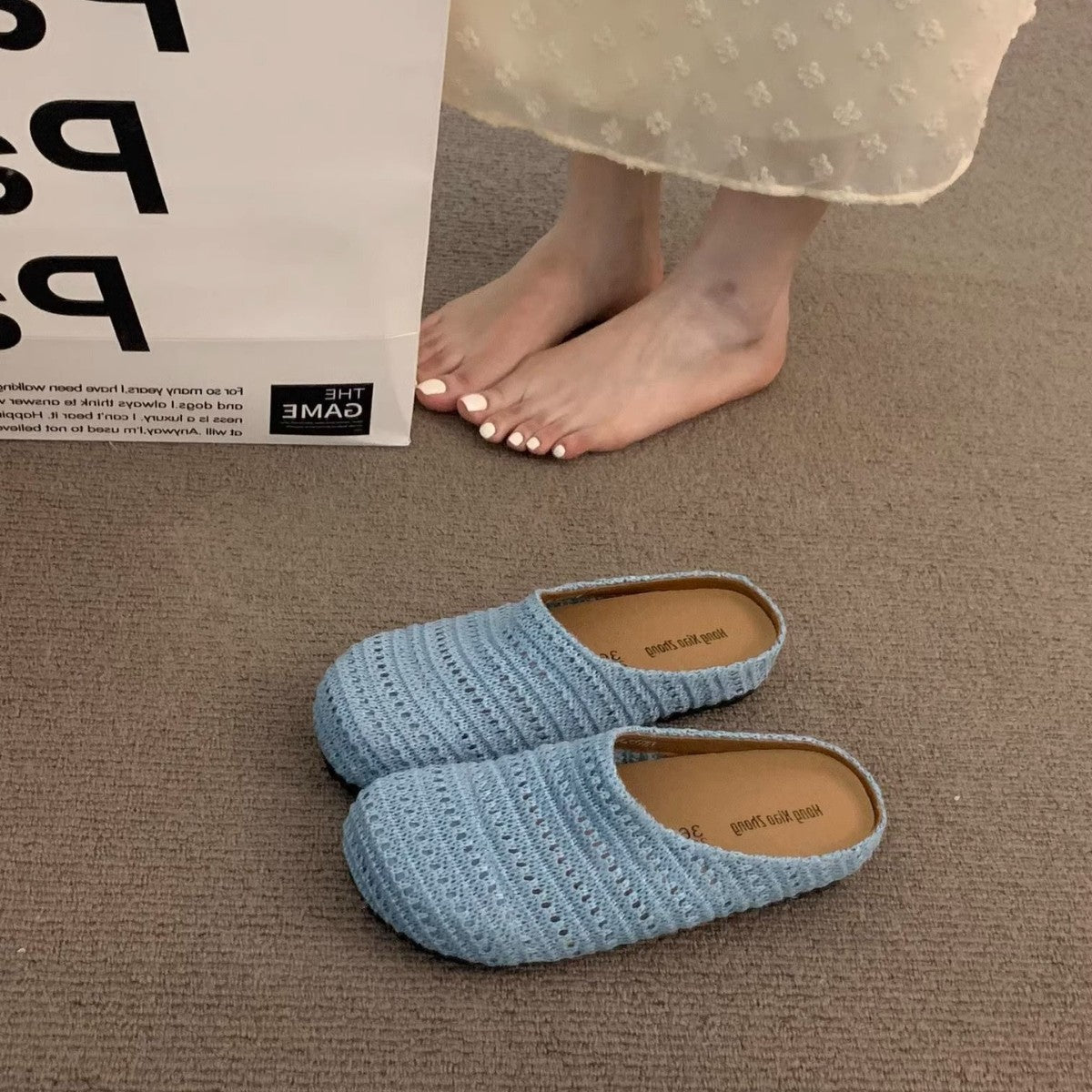 Damen bequeme Slipper aus atmungsaktivem Textilmaterial R&B