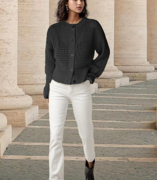 Damen Strickjacke mit luftiger Netzstruktur R&B