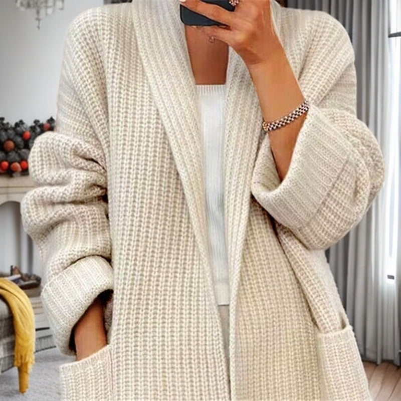 Damen nan langer übergroßer Strickmantel mit Schalkragen und aufgesetzten Taschen R&B