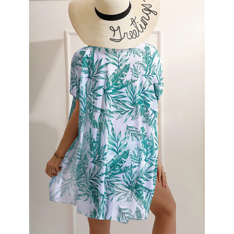 Damen Hochgeschnittener Bikini mit elegantem Scalloped-Oberteil und floralem Cover-Up R&B