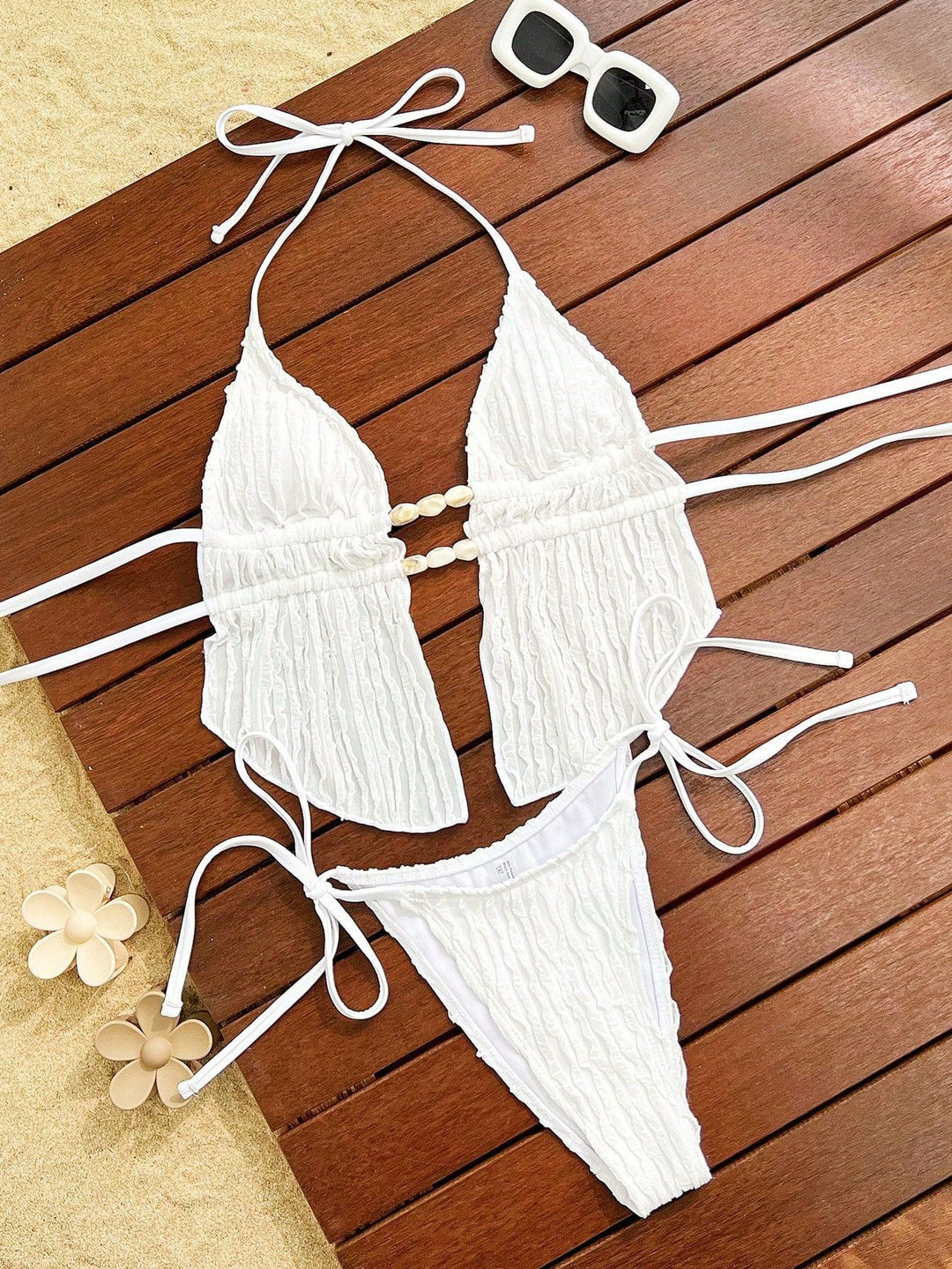 Damen Bikini-Set mit modischem Rüschendesign und verstellbaren Bindebändern R&B