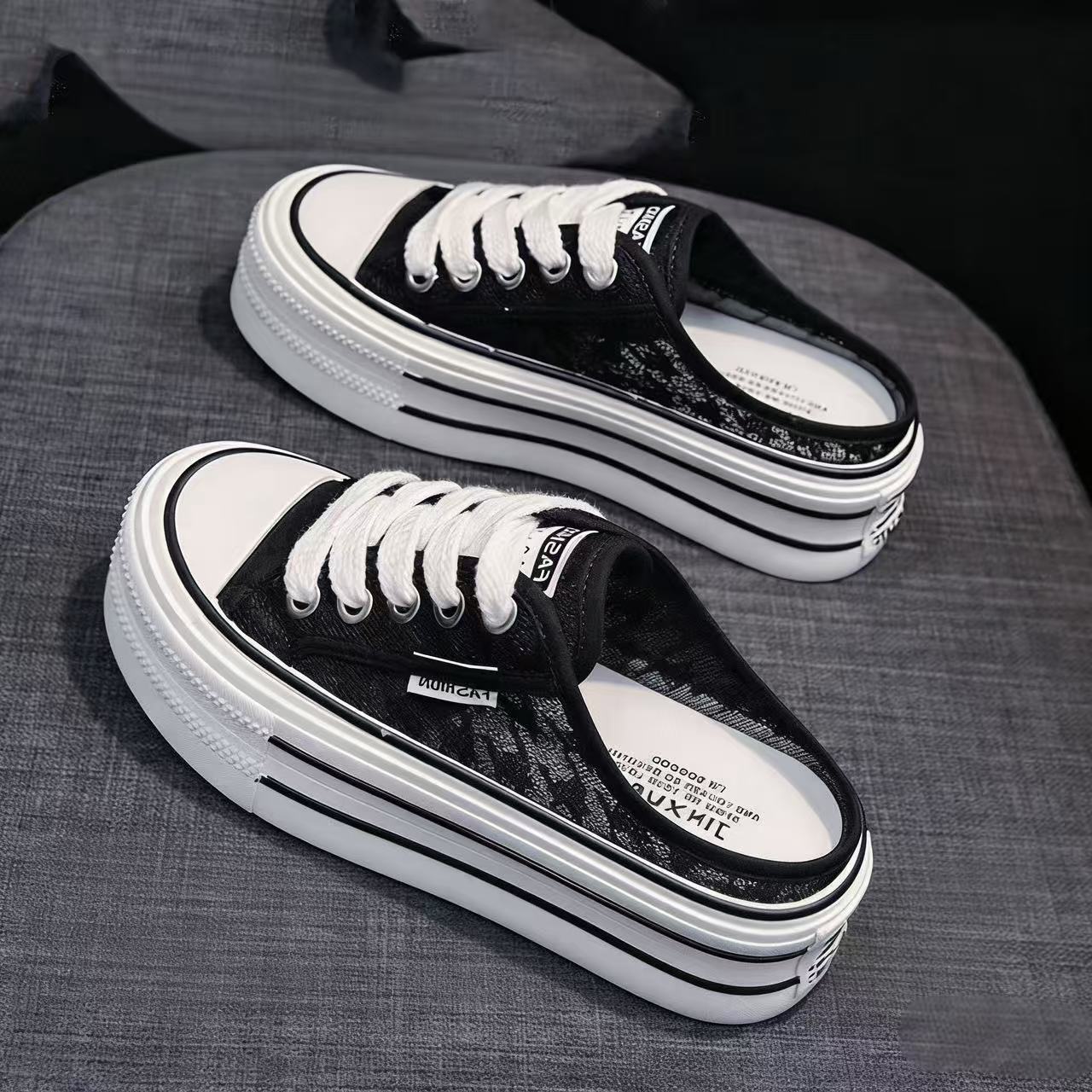 Damen Plattform Sneaker mit luftiger Canvas-Oberfläche und rutschfester Sohle