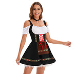 Damen nan kurzes Trachtenkleid im Dirndlstil mit Schnürung, schulterfreiem Carmen-Ausschnitt und Zierschürze R&B