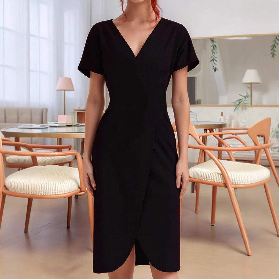 Damen Wickelkleid mit tiefem V-Ausschnitt und figurbetonter Passform R&B