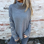 Damen Modischer Rollkragenpullover mit Knopfdetails R&B