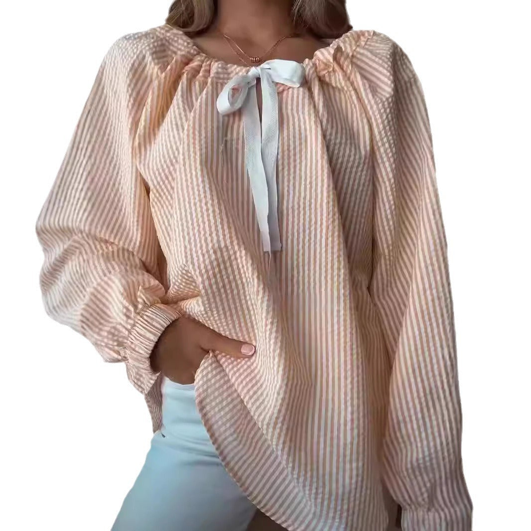 Damen Blusenshirt mit elastischem Puffärmel und dekorativem BindR&Band R&B