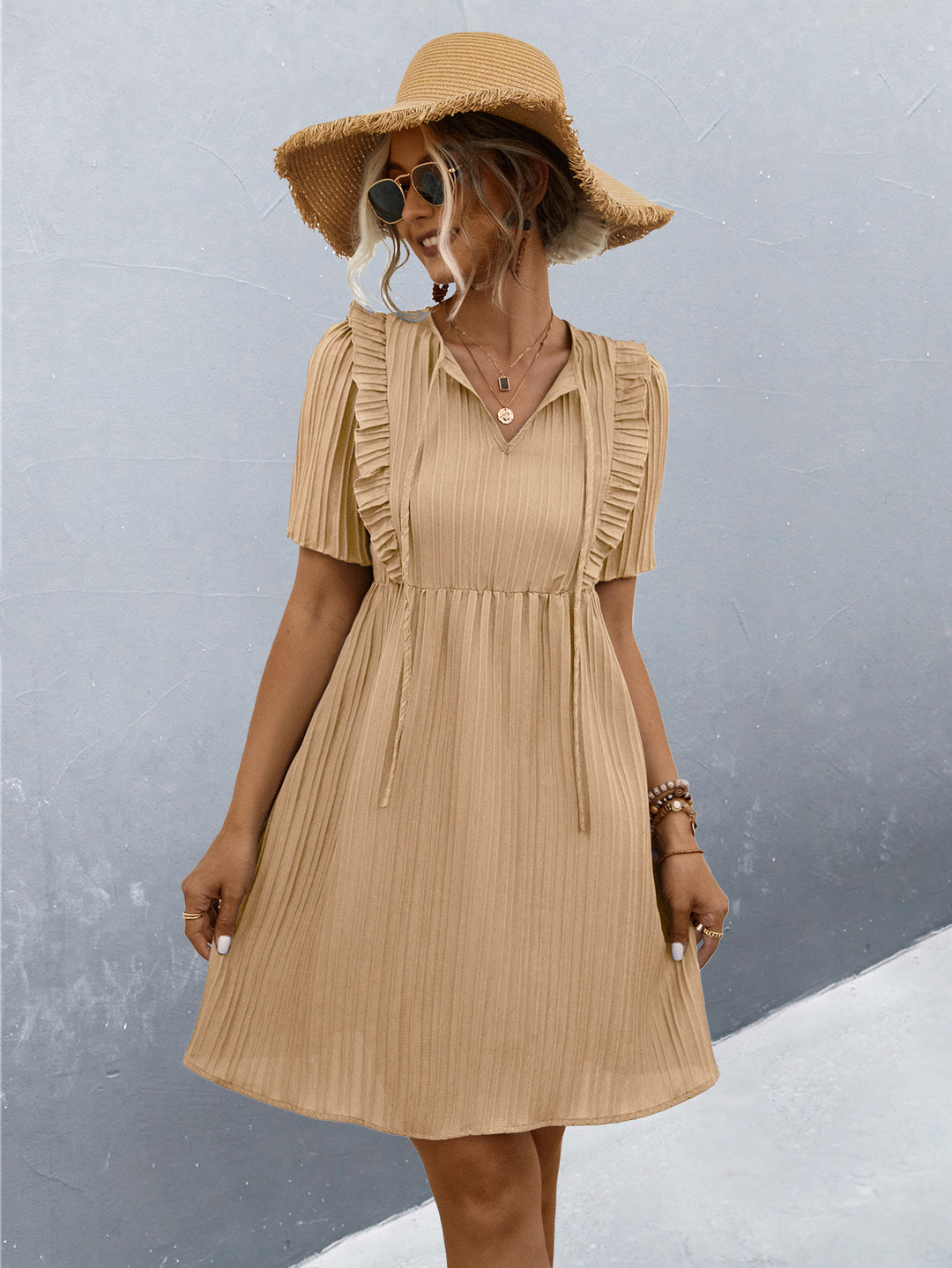 Damen Freizeitkleid mit Falten-Design und Rüschendetails R&B