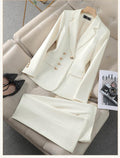 Damen Elegantes Blazer- und Hosen-Set mit goldenen Knopfdetails R&B