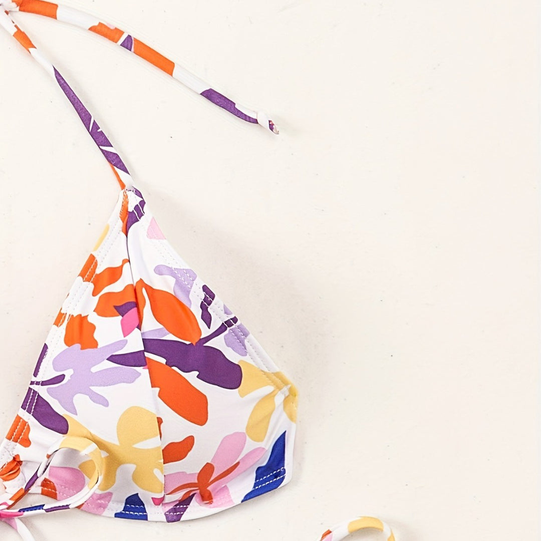 Damen Triangel-Bikini mit verstellbaren Schnüren und fröhlichem Blumenmuster R&B