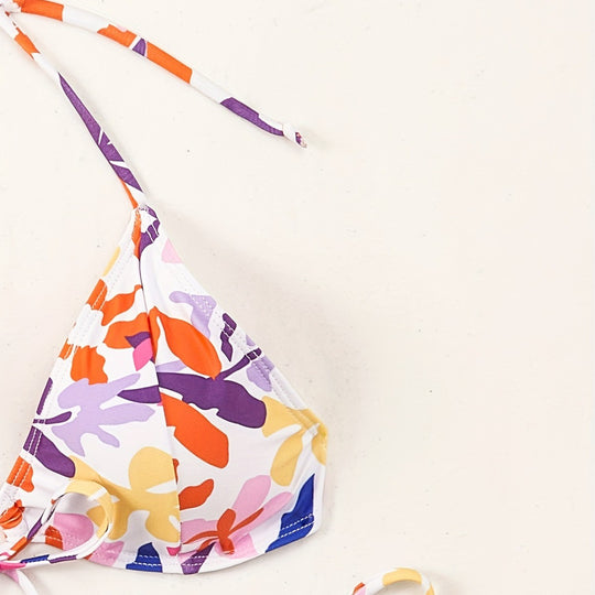 Damen Triangel-Bikini mit verstellbaren Schnüren und fröhlichem Blumenmuster R&B