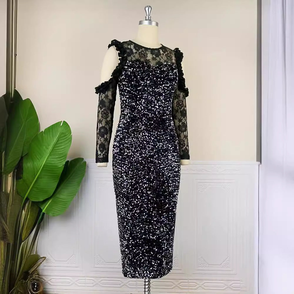 Damen Glitzerndes Festkleid mit eleganten Spitzendetails R&B
