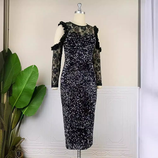 Damen Glitzerndes Festkleid mit eleganten Spitzendetails R&B
