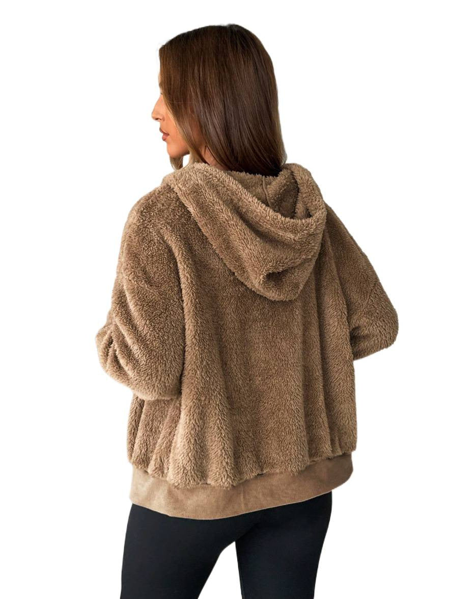 Damen Kuschelige Fleece-Jacke mit Känguru-Tasche und Kapuze R&B