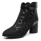 Damen elegante Ankle-Boots mit transparentem Blumendesign und komfortablem Blockabsatz R&B