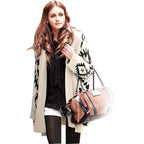 Damen Strickponcho mit auffälligem geometrischem Muster R&B