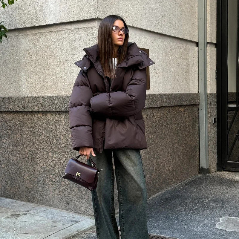 Damen Modische Daunenjacke mit hochschließendem Kragen R&B