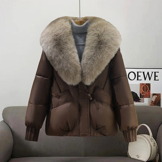Damen Modische und gefütterte Winterjacke mit abnehmbarem Kunstfellkragen R&B