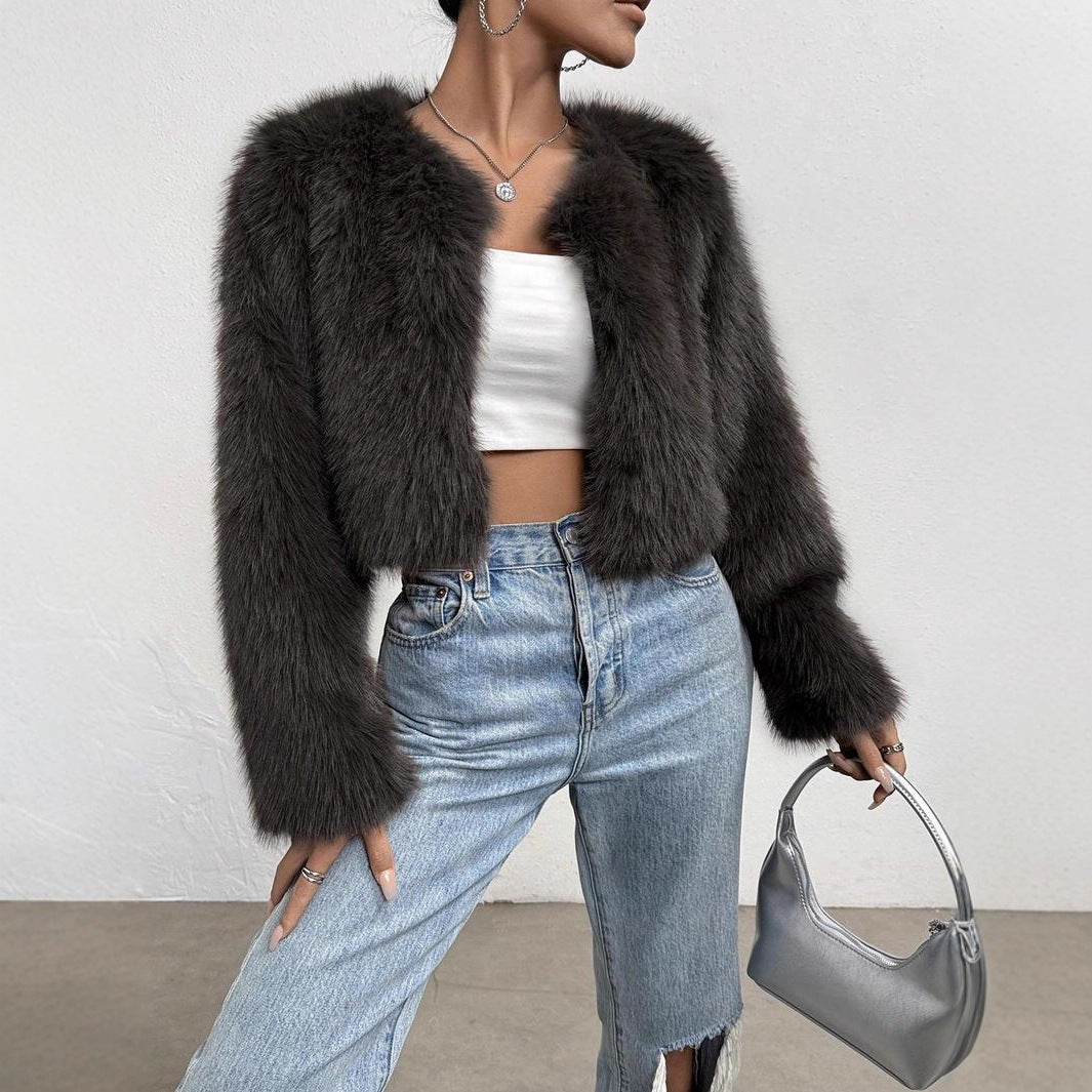 Damen Flauschige Kurzjacke R&B