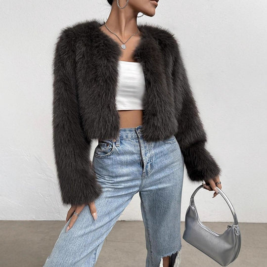 Damen Flauschige Kurzjacke R&B