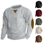Herren Bequemer Rundhalspullover mit strukturiertem Design und kontrastierenden Ellbogenpatches R&B