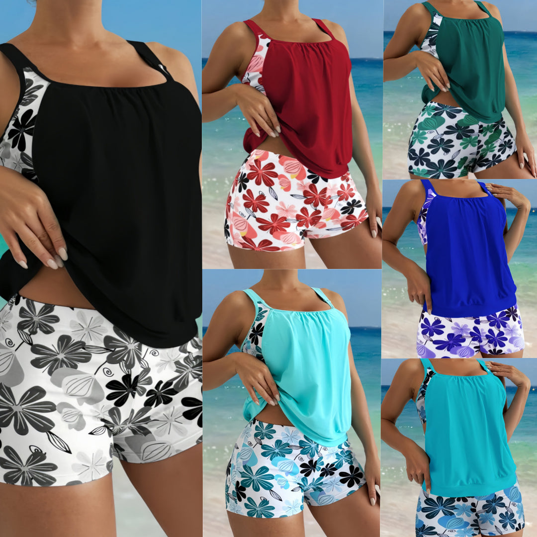 Damen Tankini-Set mit modischem Kurztop und Blumenmuster R&B
