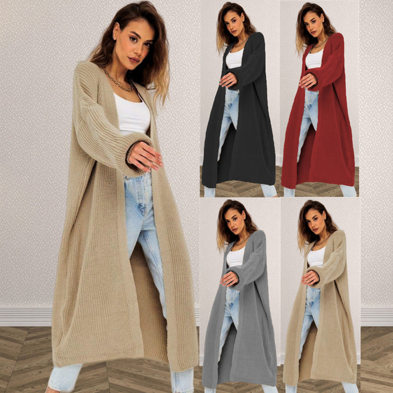 Damen Langer gestrickter Cardigan mit lässigem Schnitt und strukturierter Textur R&B