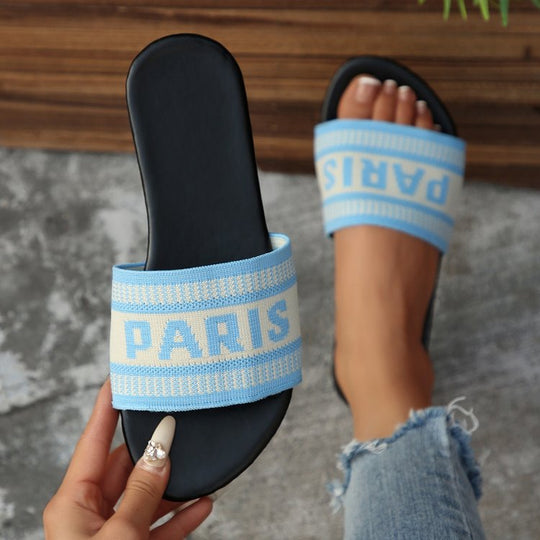 Damen Stylish Slide-Sandalen mit modischem Schriftzug R&B