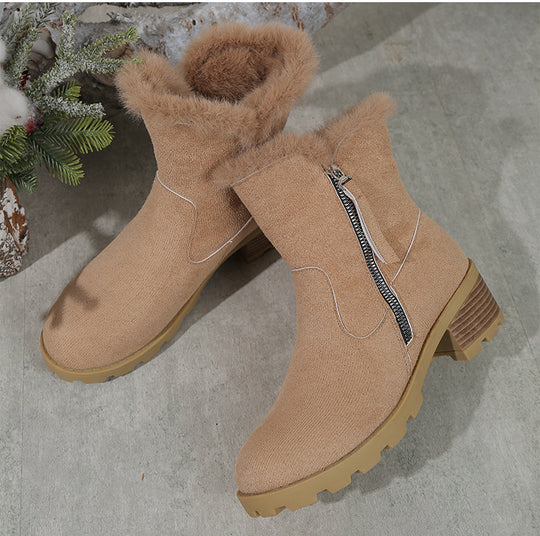 Damen Winterstiefel mit kuscheligem Fellkragen und rutschfester Sohle R&B