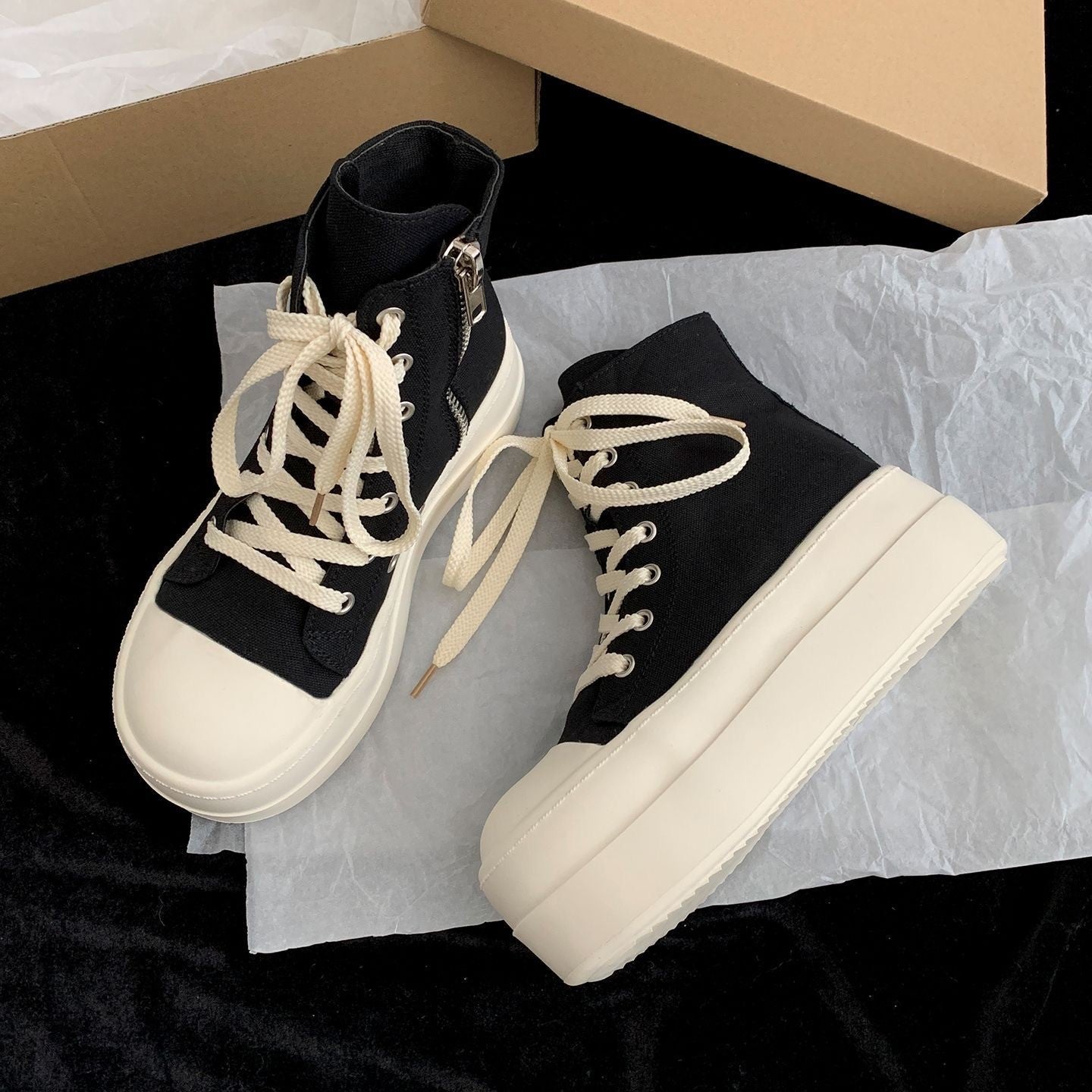 Damen Hochwertige Plateausneaker mit seitlichem Reißverschluss und atmungsaktiver Canvas-Oberfläche R&B