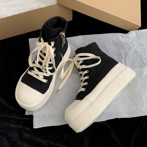 Damen Hochwertige Plateausneaker mit seitlichem Reißverschluss und atmungsaktiver Canvas-Oberfläche R&B