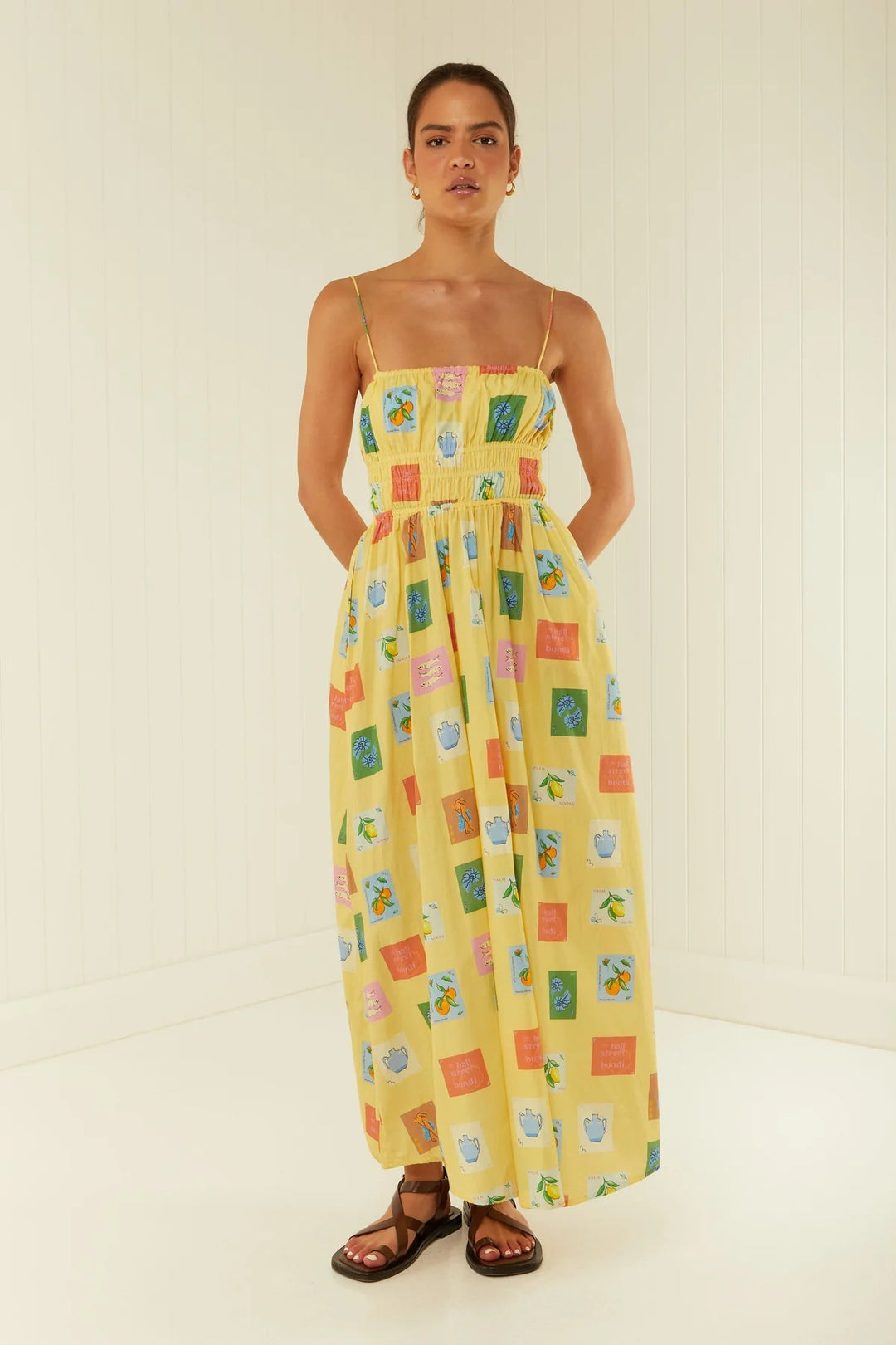 Damen Maxikleid mit elastischem Bund und verspieltem Blumenmuster R&B