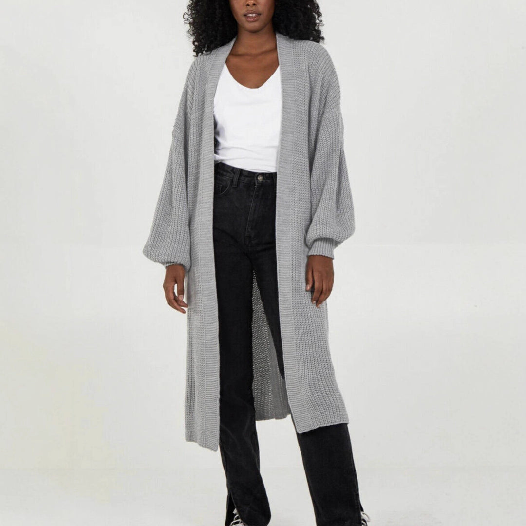 Damen Strickmantel mit voluminösen Ärmeln und offenem Schnitt R&B