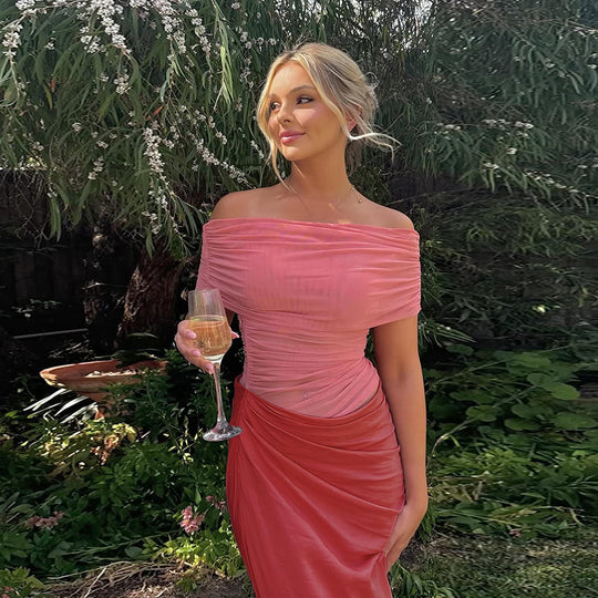 Damen Off-Shoulder Mini-Kleid mit figurbetontem Rüschendesign und asymmetrischem Saum R&B