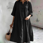 Damen lässiges Baumwollkleid mit Knopfleiste und praktischen Taschen R&B