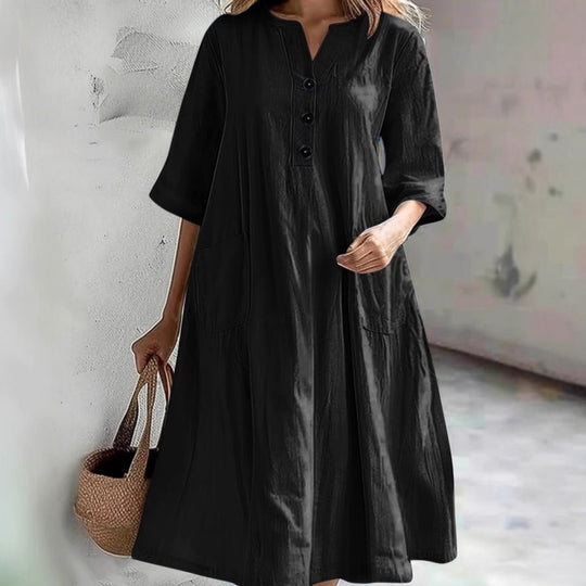 Damen lässiges Baumwollkleid mit Knopfleiste und praktischen Taschen R&B