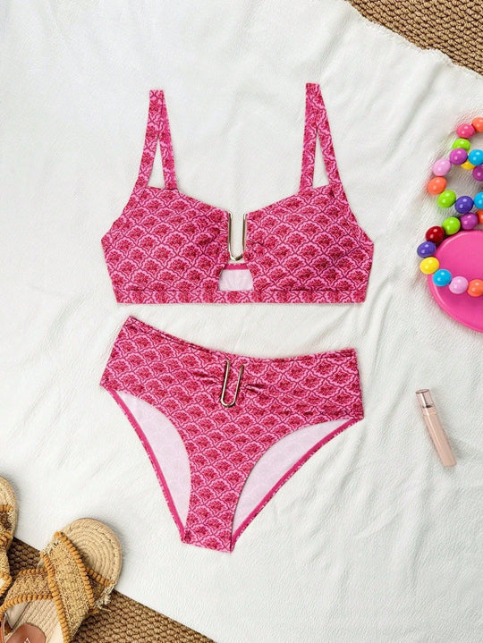 Damen Hochgeschnittener Bikini mit seitlichem Schnallendetail R&B