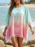 Damen lässiger Strandponcho mit fransigen Akzenten R&B