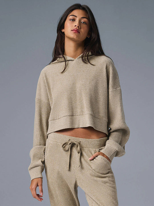 Damen entspanntes Crop-Sweatshirt und bequeme Jogginghose Set R&B