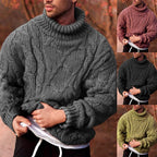 Herren Strickpullover mit hohem Kragen und strukturiertem Zopfmuster