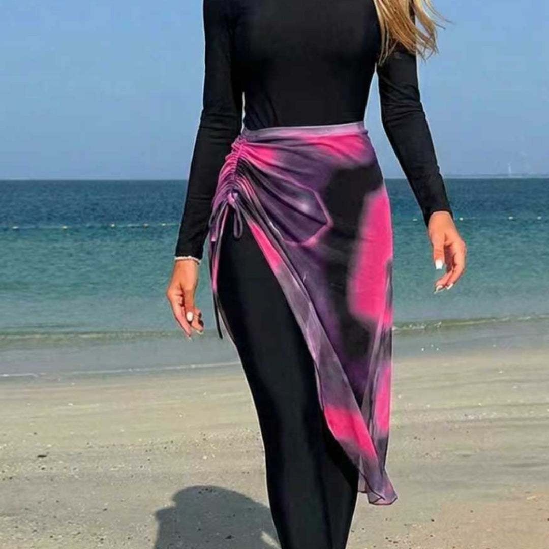 Damen Eleganter langer Badeanzug mit Wickelrock R&B