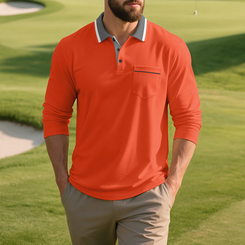 Herren Langarm Polo-Shirt aus atmungsaktivem Stoff mit modernem Kragen R&B