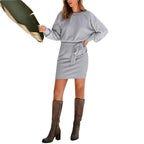 Damen lässiges Strickkleid mit tailliertem Schnitt und langen Ärmeln R&B