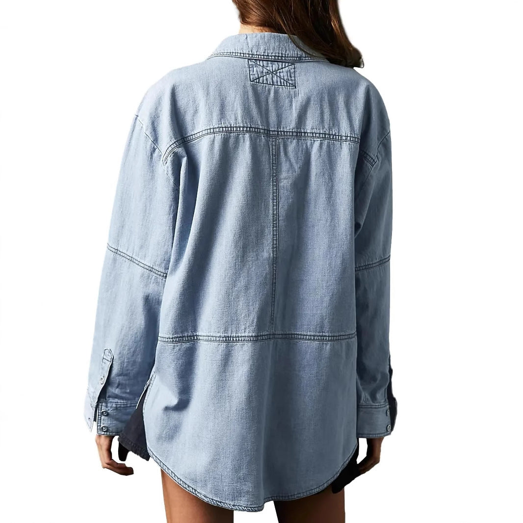 Damen Denim-Shirt mit detailreicher Steppung und lässigem Schnitt R&B