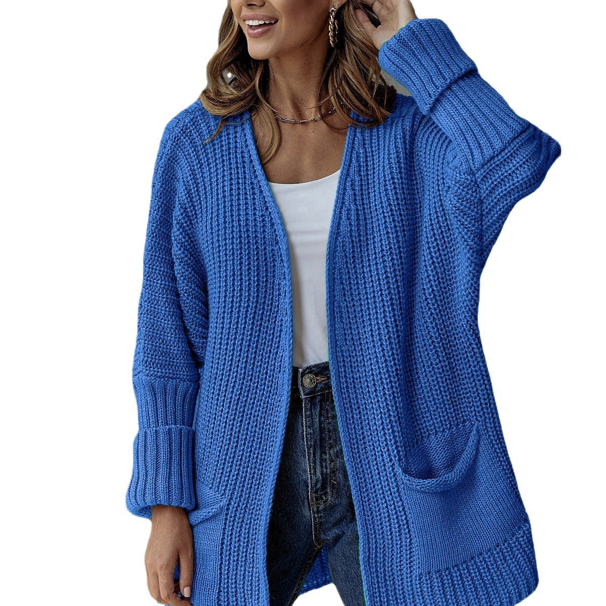 Damen Strickjacke mit tiefem V-Ausschnitt und praktischen Taschen R&B
