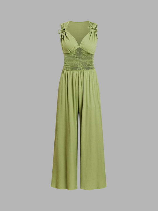Damen eleganter Jumpsuit mit verstellbaren Trägern und weiten Beinen R&B