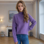 Damen Pullover mit hohem Kragen und strukturiertem Strickmuster R&B