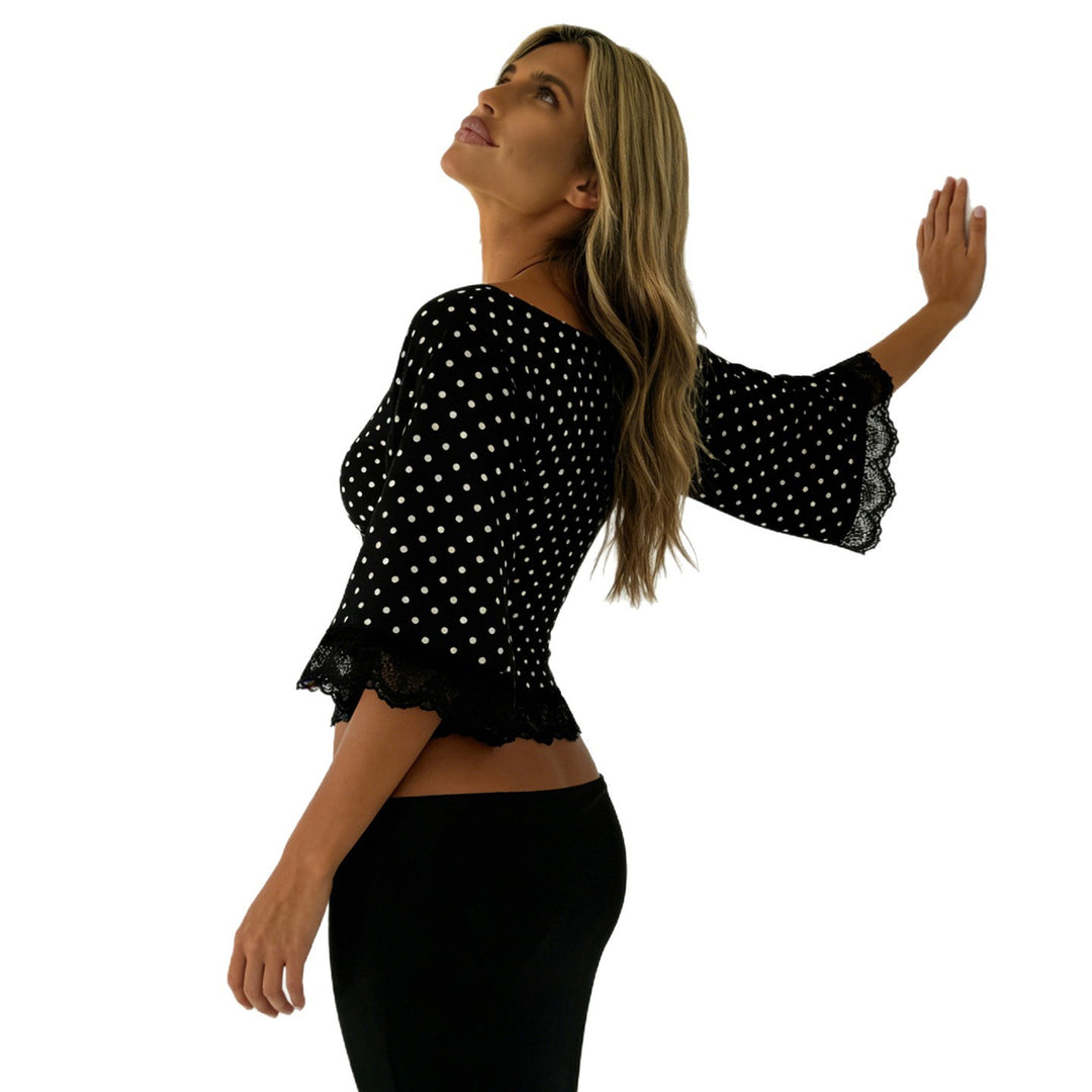 Damen Polka-Dot Blusenshirt mit Spitzenverzierung R&B